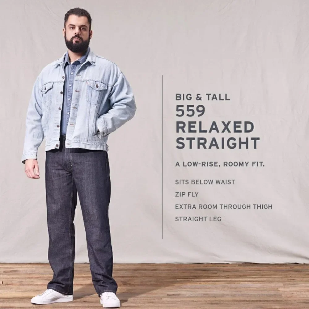 New. 46 x 32 Levi’s 559 Big & Tall relaxed straight stretch jeans.  Normally $89